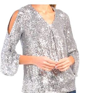 Silver Sequin V-Neck Top- XL